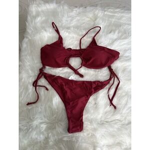 Peddney Women's Burgundy Red 2 Piece Swim Suit Bikini XL Tie Side New